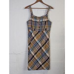Y2K Sundress Madras Plaid Old Navy Womens Large Linen Blend Cottage Festival